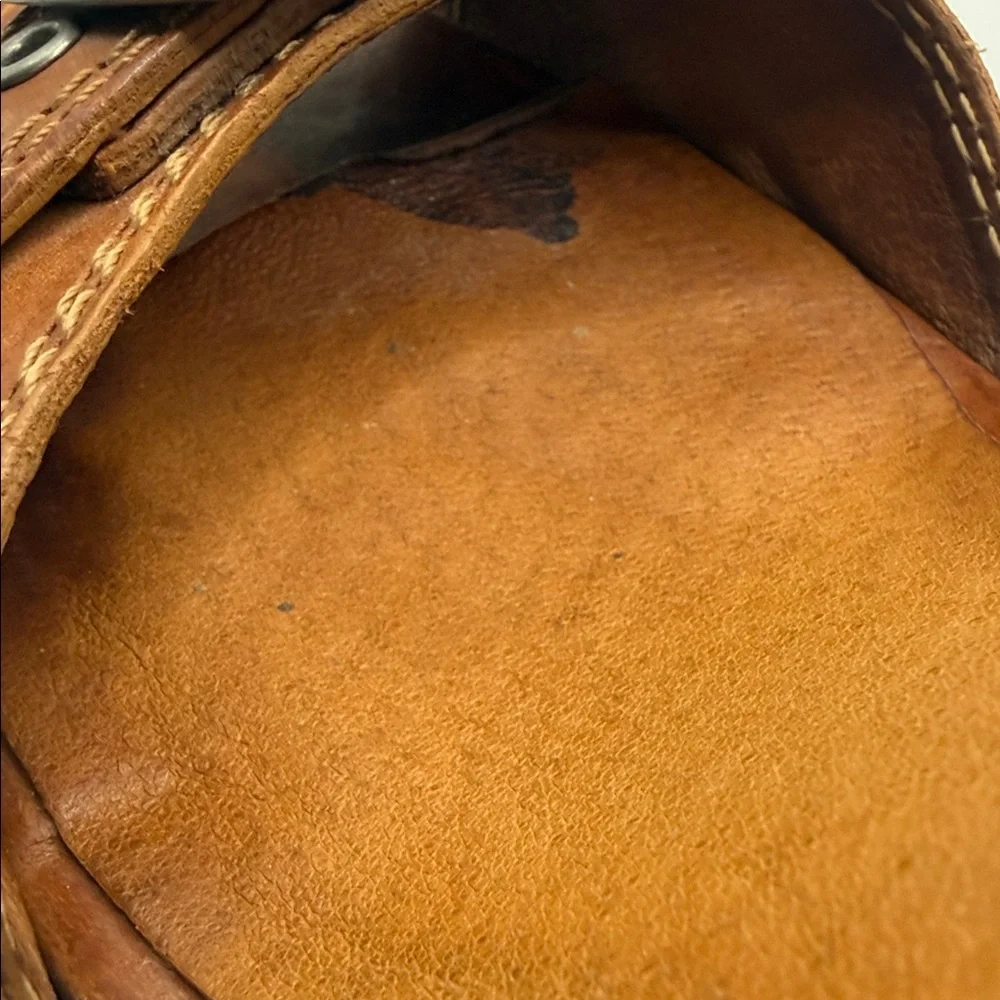 Frye Brown Leather Buckle Wedge Sandals